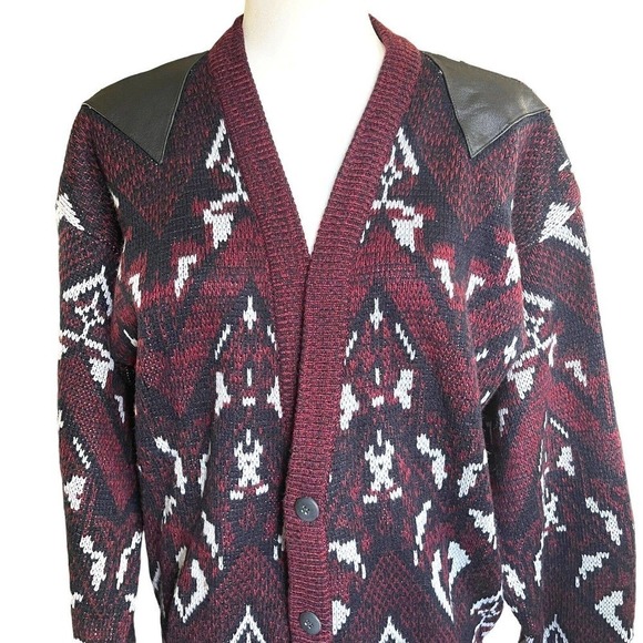 Vintage 1980’s Barnaby’s Geometric Sweater Cardigan Cosby Style M Grandpacore - Picture 2 of 8